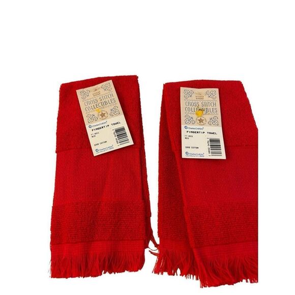 2 Cross stitch collectible hand towels red 10x4.5" NEW - Picture 1 of 5
